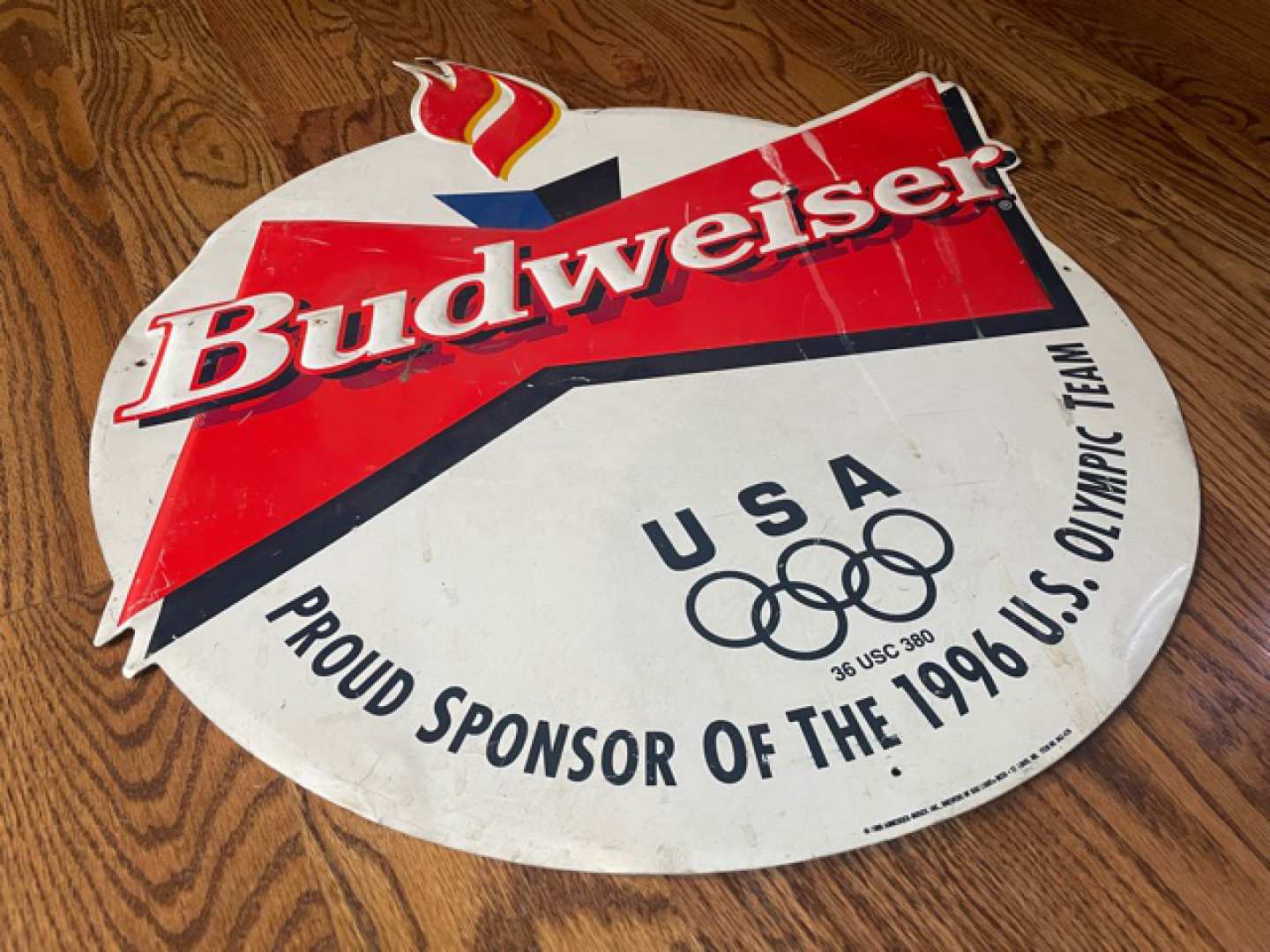 1st Image of a 1996 BUDWEISER US OLYMPIC TEAM STAMPED METAL SIGN