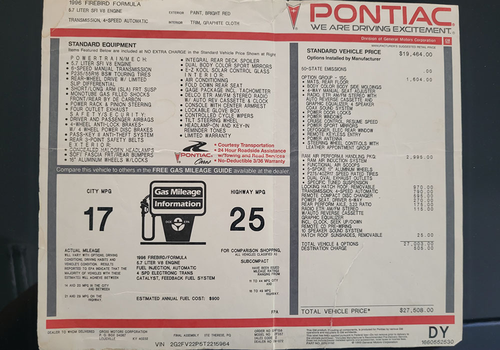 18th Image of a 1996 PONTIAC FORMULA